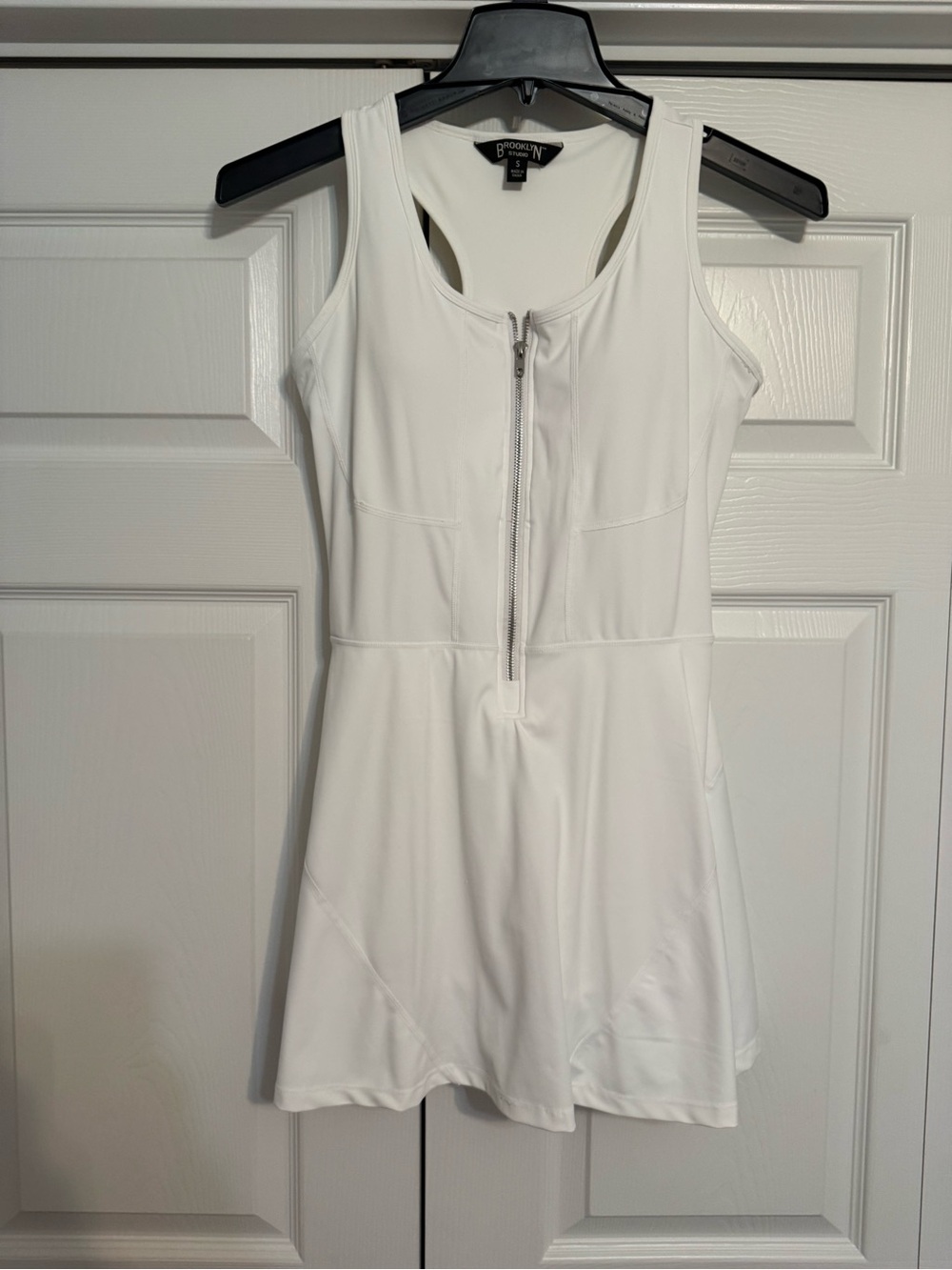 Women’s White Zip-Front Active Dress with built in shorts